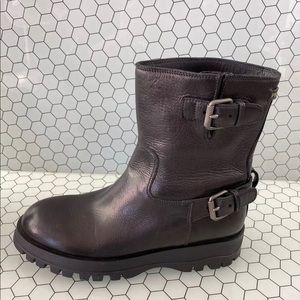 PRADA ‘Milano’ Black Leather Round Toe Buckle Ankle Boots